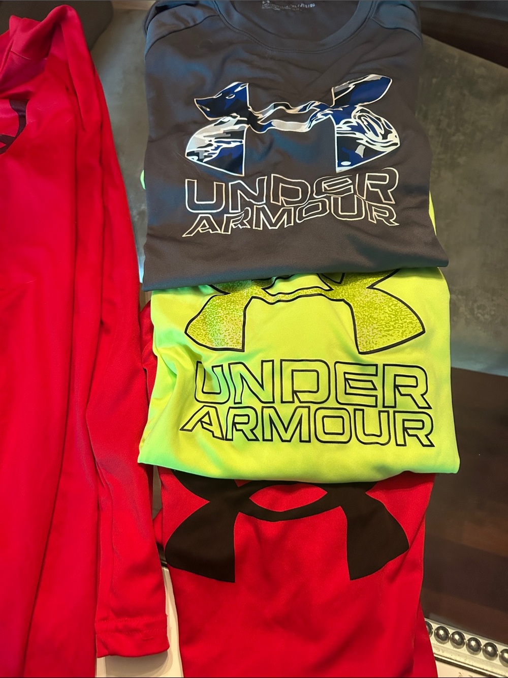 Under Armour Neon Yellow, Charcoal & Red Performance Tees
